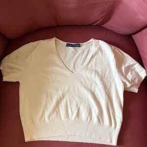 Brandy Melville Cream V-Neck Short Sleeve Sweater